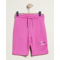 Calvin Klein Jeans - Monogram Off Placed Cycle Shorts Teens - Shorts (Lucky Pink) Monogram Off Placed Cycle Shorts - Teens