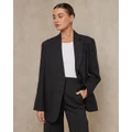 AERE - Oversized Linen Blazer - Blazers (Black) Oversized Linen Blazer