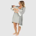 Angel Maternity - 3 Piece Hospital Pack Nursing Dress + Lace Robe + Baby Wrap Set - Two-piece sets (Grey) 3 Piece Hospital Pack - Nursing Dress + Lace Robe + Baby Wrap Set