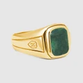 Nialaya Jewellery - Men's Oblong Gold Plated Signet Ring with Green Jade - Jewellery (gold/green) Men's Oblong Gold Plated Signet Ring with Green Jade