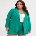 You & All - Green Long Sleeve Double Breasted Linen Blazer - Blazers (Green) Green Long Sleeve Double Breasted Linen Blazer