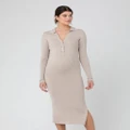Ripe Maternity - Sammy Knit Polo Nursing Dress - Dresses (Stone) Sammy Knit Polo Nursing Dress