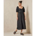 AERE - Corset Linen Midi Dress - Dresses (Black) Corset Linen Midi Dress