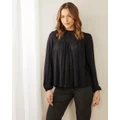 Atmos&Here - Zuri Pleated Lace Top - Tops (Black) Zuri Pleated Lace Top