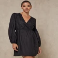 AERE - Mini Linen Wrap Dress - Dresses (Black) Mini Linen Wrap Dress
