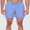 Boardies - Boardies Deck Stripe Mid Length Swim Shorts - Swimwear (Blue/White) Boardies Deck Stripe Mid Length Swim Shorts