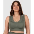 B Free Intimate Apparel - Double Racer Seamless Padded Sports Bra (B C D DD E F) Cup - Sports Bras (Khaki) Double Racer Seamless Padded Sports Bra (B-C-D-DD-E-F) Cup