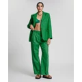 & Other Stories - Relaxed Single Breasted Linen Blazer - Blazers (Green) Relaxed Single-Breasted Linen Blazer
