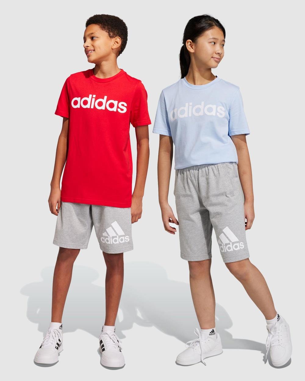 adidas Sportswear - Essentials Big Logo Cotton Shorts Teens - Shorts (Medium Grey Heather & White) Essentials Big Logo Cotton Shorts - Teens