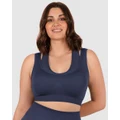 B Free Intimate Apparel - Double Racer Seamless Padded Sports Bra (B C D DD E F) Cup - Sports Bras (Blue) Double Racer Seamless Padded Sports Bra (B-C-D-DD-E-F) Cup