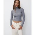 Pull&Bear - High Neck Knit Sweater - Jumpers & Cardigans (Grey Marl) High Neck Knit Sweater