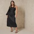 AERE - One Shoulder Ruched Dress - Dresses (Black) One Shoulder Ruched Dress