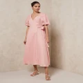 AERE - Premium Linen Wrap Dress - Dresses (Clay Pink) Premium Linen Wrap Dress
