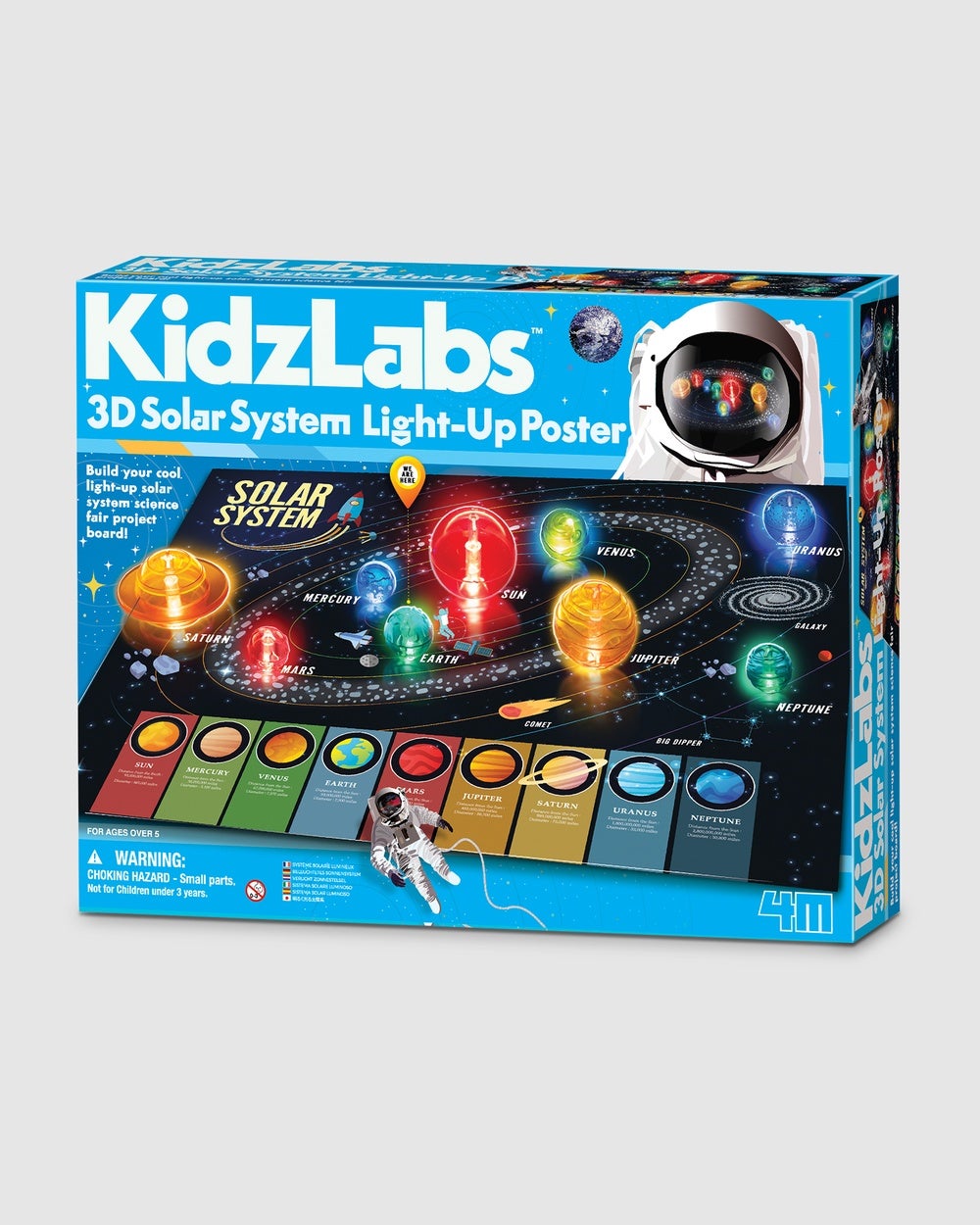 4M - KidzLabs 3D Solar System Light Up Poster Board - Educational & Science Toys (Black) KidzLabs - 3D Solar System Light-Up Poster Board