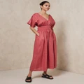 AERE - Linen Shirred Waist Midi Dress - Dresses (Rust) Linen Shirred Waist Midi Dress
