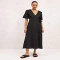 AERE - Premium Linen Wrap Dress - Dresses (Black) Premium Linen Wrap Dress