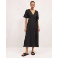 AERE - Premium Linen Wrap Dress - Dresses (Black) Premium Linen Wrap Dress