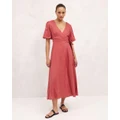 AERE - Premium Linen Wrap Dress - Dresses (Rust) Premium Linen Wrap Dress