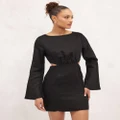 AERE - Linen Cut Out Mini Dress - Dresses (Black) Linen Cut Out Mini Dress