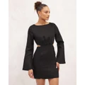 AERE - Linen Cut Out Mini Dress - Dresses (Black) Linen Cut Out Mini Dress
