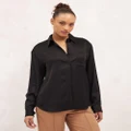 AERE - Button Through Cuffed Shirt - Tops (Black) Button Through Cuffed Shirt