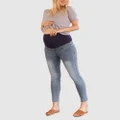 Angel Maternity - Maternity Over the Bump High Waist Denim Jeans - Slim (Blue) Maternity Over the Bump High Waist Denim Jeans