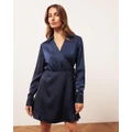 Atmos&Here - Grace Satin Collar Mini Dress - Dresses (Navy) Grace Satin Collar Mini Dress