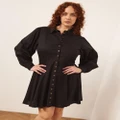 Atmos&Here Curvy - Kirrie Long Sleeve Linen Blend Mini Dress - Dresses (Black) Kirrie Long Sleeve Linen Blend Mini Dress