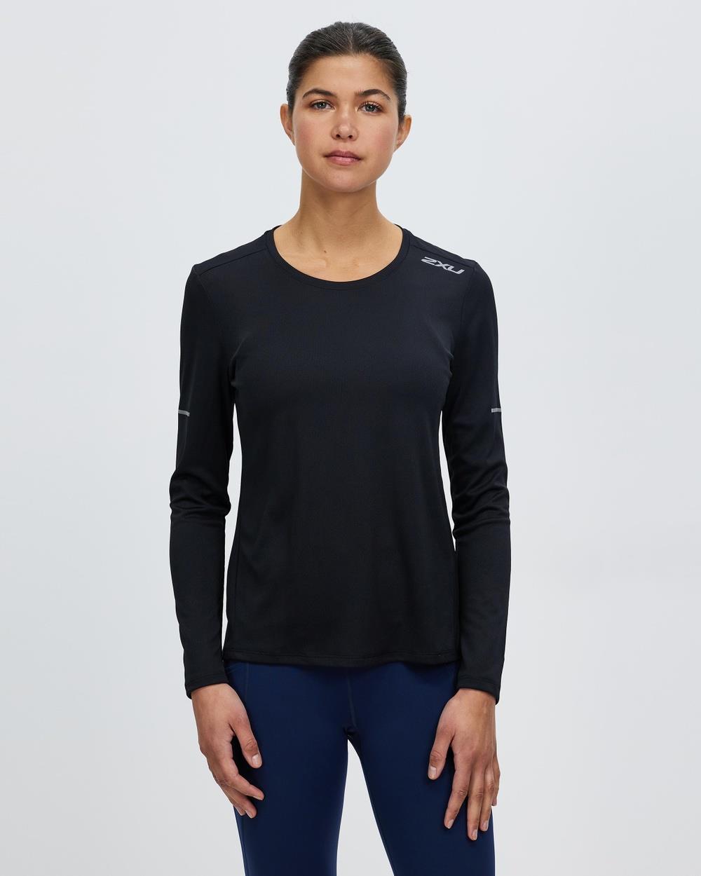2XU - Aero Long Sleeve Running T Shirt - Long Sleeve T-Shirts (Black & Silver Reflective) Aero Long Sleeve Running T-Shirt