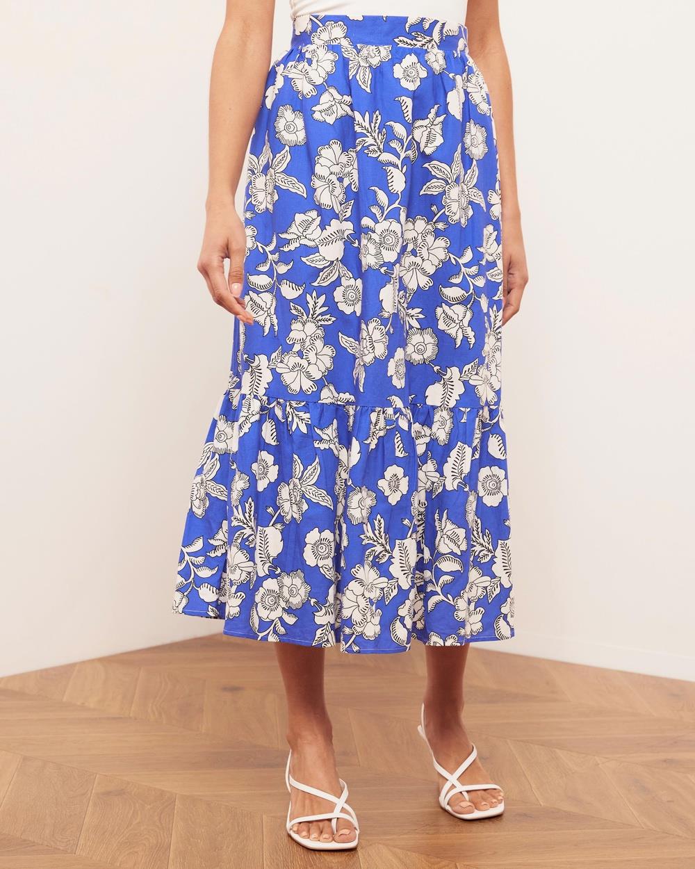 Atmos&Here - Posie Linen Blend Midi Skirt - Skirts (Bluebell) Posie Linen Blend Midi Skirt