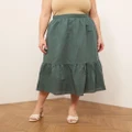 Atmos&Here Curvy - Posie Linen Blend Midi Skirt - Skirts (Dark Green) Posie Linen Blend Midi Skirt