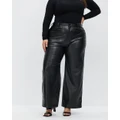 Atmos&Here Curvy - Ciara Wide Leg Leather Look Pants - Pants (Black) Ciara Wide Leg Leather Look Pants