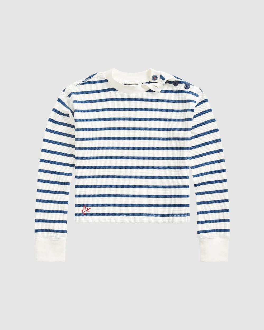 Polo Ralph Lauren - Striped Waffle Knit Boxy Tee ICONIC EXCLUSIVE Teens - Jumpers (Deckwash White Multi) Striped Waffle-Knit Boxy Tee - ICONIC EXCLUSIVE - Teens