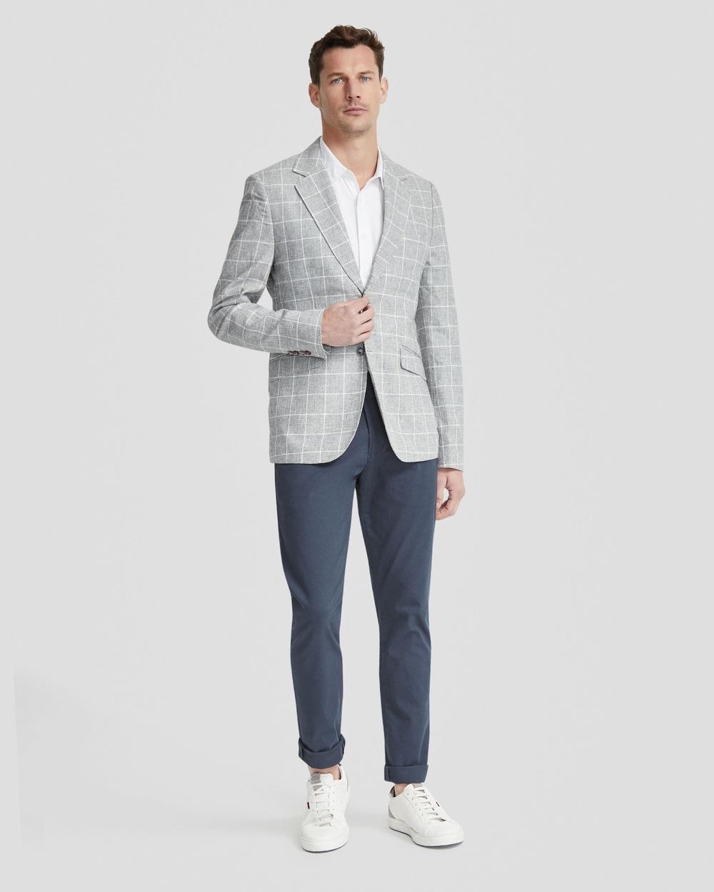 Oxford - Blake Linen Blend Check Blazer - Blazers (Grey Stripe) Blake Linen Blend Check Blazer