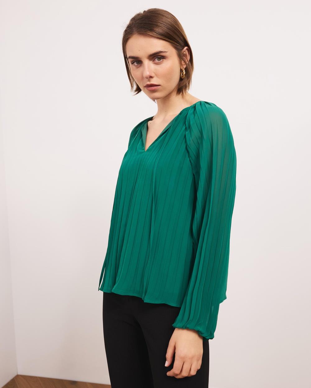 Atmos&Here - Tallie Pleated Blouse - Tops (Emerald) Tallie Pleated Blouse