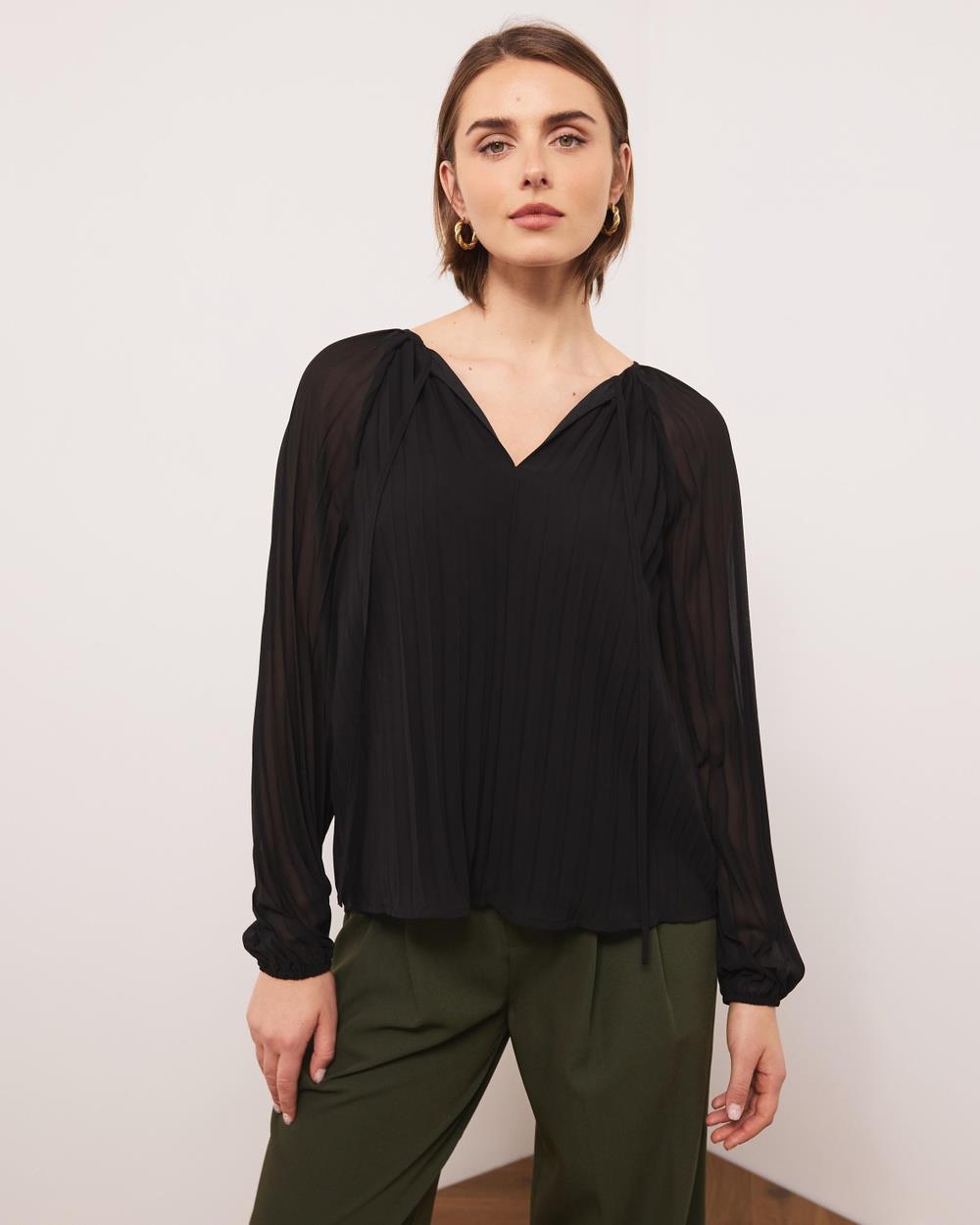 Atmos&Here - Tallie Pleated Blouse - Tops (Black) Tallie Pleated Blouse