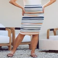 Angel Maternity - Maternity Fitted Skirt in Orange and Blue Stripe - Pencil skirts (Blue Moon) Maternity Fitted Skirt in Orange and Blue Stripe