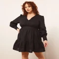 Atmos&Here Curvy - Cora Linen Blend V Neck Mini Dress - Dresses (Black) Cora Linen Blend V-Neck Mini Dress