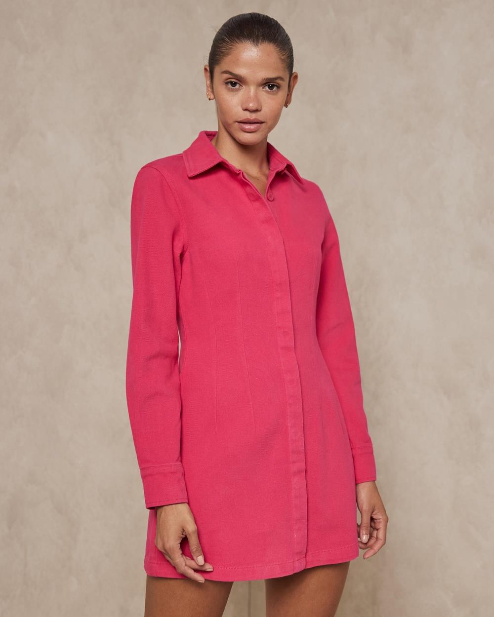 AERE - Organic Cotton Twill Mini Dress - Dresses (Pink) Organic Cotton Twill Mini Dress