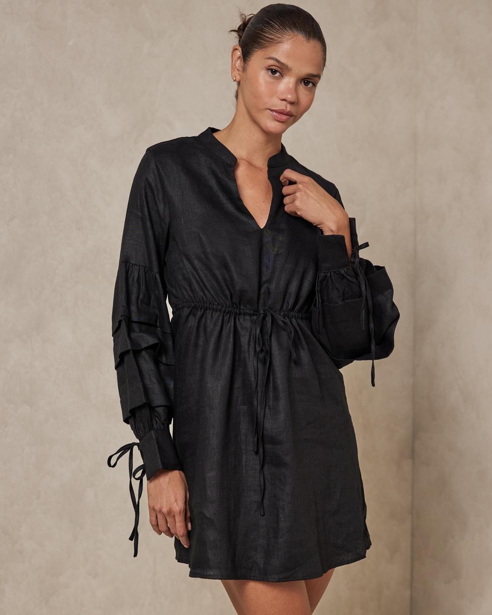 AERE - Pleated Sleeve Mini Dress - Dresses (Black) Pleated Sleeve Mini Dress