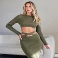 Dazie - She's The Girl Knit Crop Top - Clothing (Khaki) She's The Girl Knit Crop Top