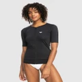 Roxy - New Essentials Short Sleeve Zip Up Rash Vest For Women - Swimwear (ANTHRACITE) New Essentials Short Sleeve Zip Up Rash Vest For Women