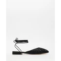 Atmos&Here - Sophia Lace Up Leather Flats - Flats (Black Leather) Sophia Lace Up Leather Flats