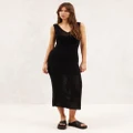 AERE - Organic Cotton Openwork Knit Slip Dress - Dresses (Black) Organic Cotton Openwork Knit Slip Dress