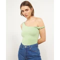 Atmos&Here - Off Shoulder Twisted Bodysuit - Tops (Matcha Latte) Off Shoulder Twisted Bodysuit