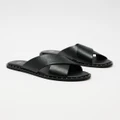 SPURR - Ola Comfort Slides - Flats (Black Smooth) Ola Comfort Slides