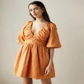 AERE - Ruched Bodice Mini Dress - Dresses (Spice Orange) Ruched Bodice Mini Dress