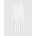 Polo Ralph Lauren - Pleated Cotton Mesh Dress ICONIC EXCLUSIVE Teens - Dresses (White & Dtm) Pleated Cotton Mesh Dress - ICONIC EXCLUSIVE - Teens