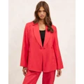 AERE - Linen Blend Double Breasted Blazer - Blazers (Raspberry) Linen Blend Double Breasted Blazer