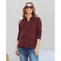 Angel Maternity - Jolie Maternity Polo Knit in Brown - Jumpers & Cardigans (Brown) Jolie Maternity Polo Knit in Brown